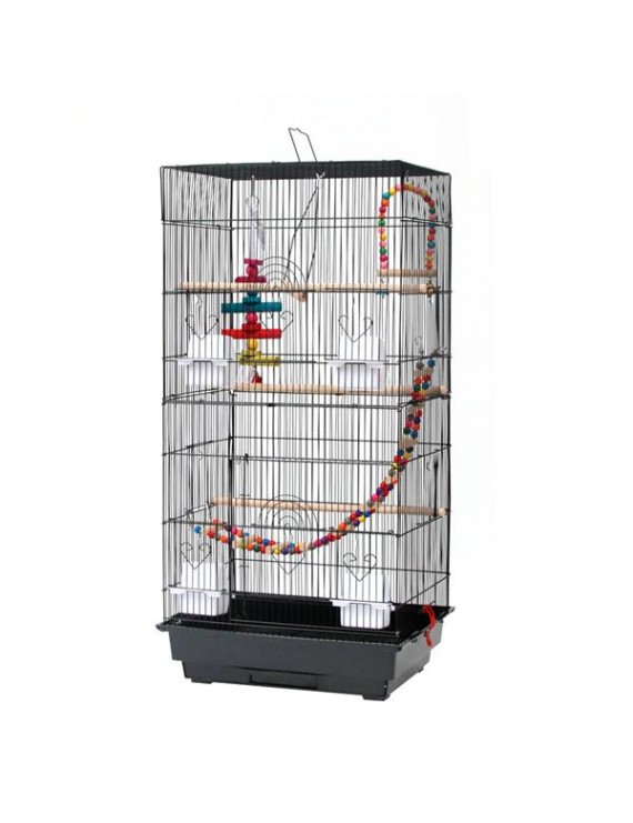 36" Bird Parrot Cage Canary Parakeet Cockatiel LoveBird Finch Bird Cage with Wood Perches & Food Cups 3 Bird Toys Black