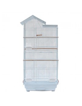 [US-W]39" Bird Parrot Cage Canary Parakeet Cockatiel LoveBird Finch Bird Cage with Wood Perches & Food Cups White(3019)