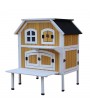 [US-W]2-Story Wooden Raised Elevated Cat Cottage Pet House Indoor Outdoor Kennel