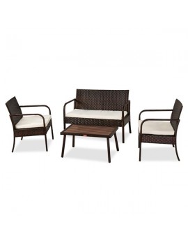 OSHION Outdoor Leisure Rattan Furniture Rattan Chair Small Four-piece Coffee Table Solid Wood Coffee Table-Brown