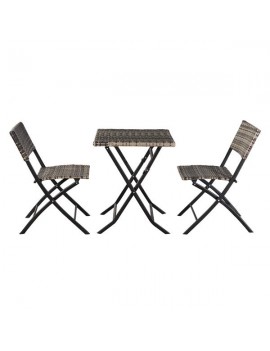 [US-W]Oshion Folding Rattan Chair Three-Piece Square Table-Grey