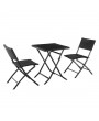 [US-W]Oshion Folding Rattan Chair Three-Piece Square Table-Black