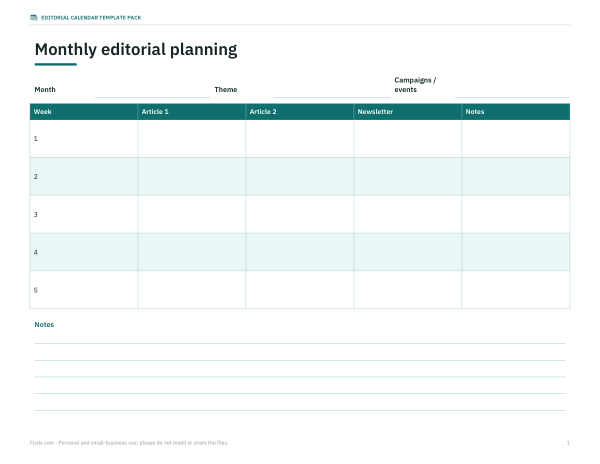 Preview of Printable Monthly Editorial Calendar